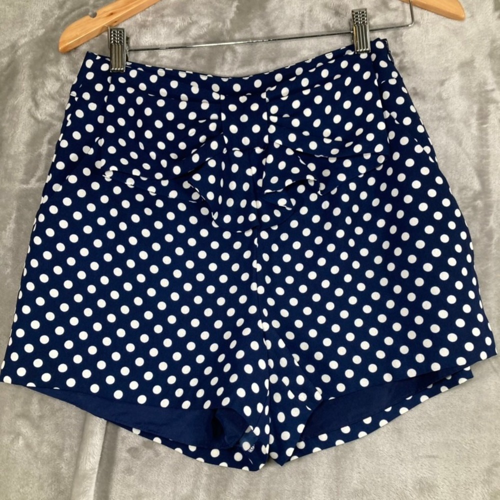 Disney x LC Lauren Conrad S Polka Dot Bow Ruffle Shorts Navy Blue White Small